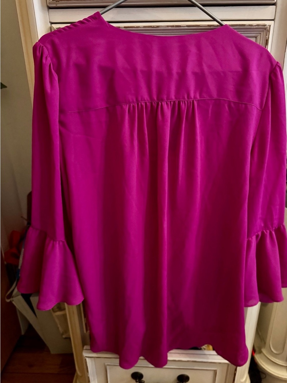 INC International Concepts Bright Fuchsia Wrap Blouse with Bell Sleeves - Picture 2 of 7